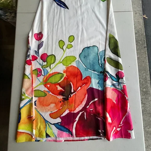 Watercolor Floral Maxi Dress Romantic Garden Party Summer Sleeveless M 53.5” - Picture 6 of 12